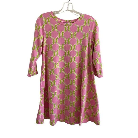 Crown & Ivy Seahorse Jersey Shift Dress Pink Green XS - Picture 1 of 5